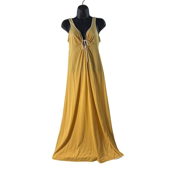 Vintage Vassarette Yellow Maxi Nightgown With Adjustable Tie Front & Scoop Back - Picture 1 of 9